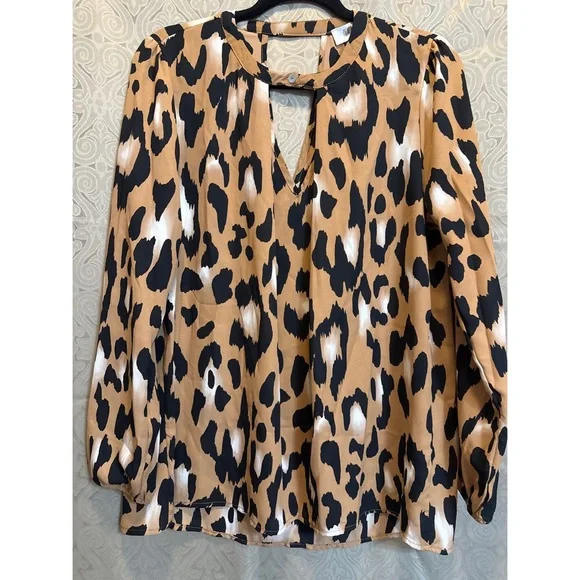 Peach Love California Tan Leopard Print Blouse - Picture 1 of 5